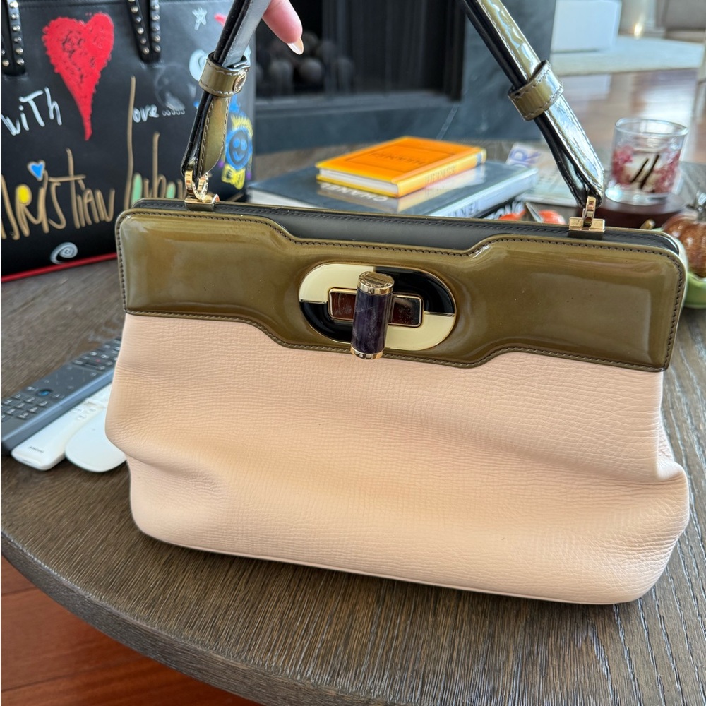 Bulgari Olive Green and Cream Shoulder Bag